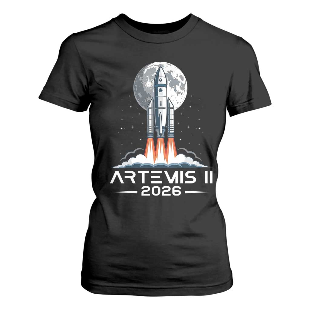 Lunar Journey 2026 Retro Rocket Launch T Shirt For Women Space Exploration Astronomy Enthusiasts Sci-Fi Lovers TS02 Black Print Your Wear