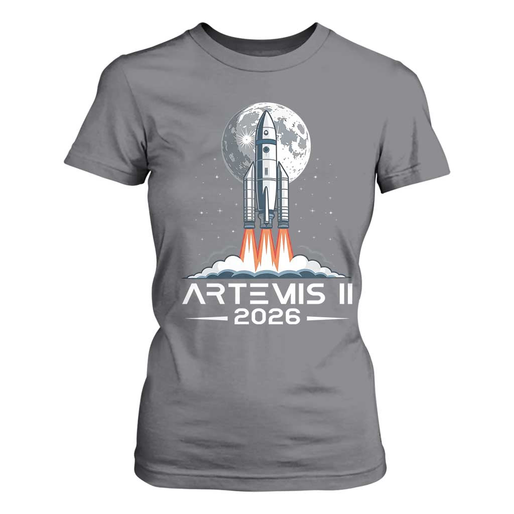 Lunar Journey 2026 Retro Rocket Launch T Shirt For Women Space Exploration Astronomy Enthusiasts Sci-Fi Lovers TS02 Charcoal Print Your Wear