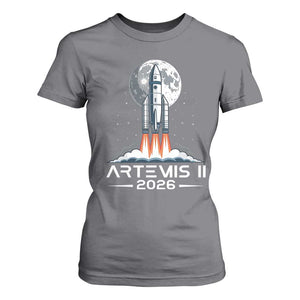 Lunar Journey 2026 Retro Rocket Launch T Shirt For Women Space Exploration Astronomy Enthusiasts Sci-Fi Lovers TS02 Charcoal Print Your Wear