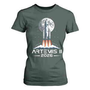 Lunar Journey 2026 Retro Rocket Launch T Shirt For Women Space Exploration Astronomy Enthusiasts Sci-Fi Lovers TS02 Dark Forest Green Print Your Wear