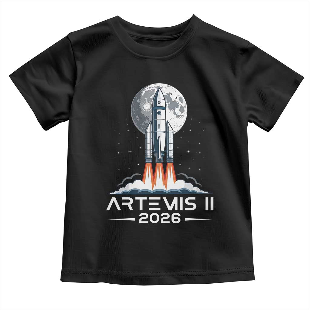 Lunar Journey 2026 Retro Rocket Launch Toddler T Shirt Space Exploration Astronomy Enthusiasts Sci-Fi Lovers TS02 Black Print Your Wear