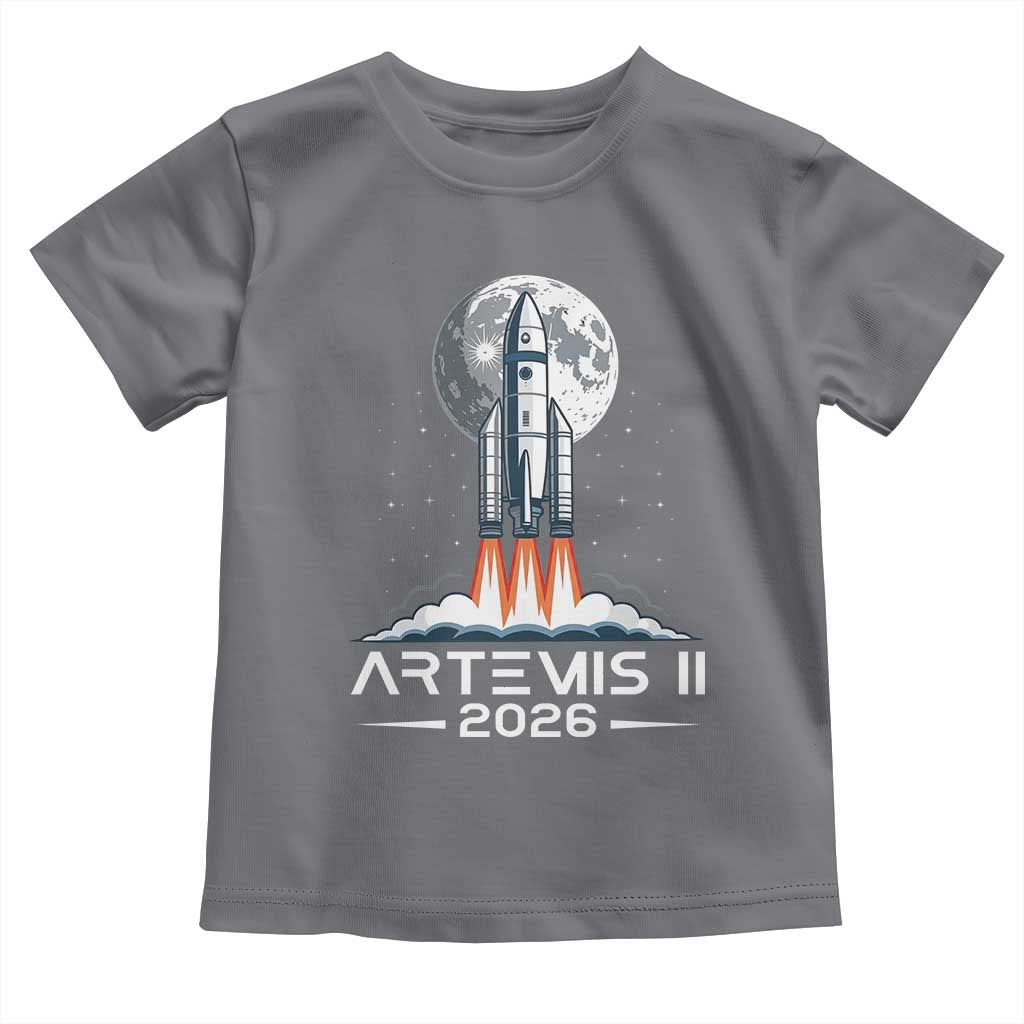 Lunar Journey 2026 Retro Rocket Launch Toddler T Shirt Space Exploration Astronomy Enthusiasts Sci-Fi Lovers TS02 Charcoal Print Your Wear