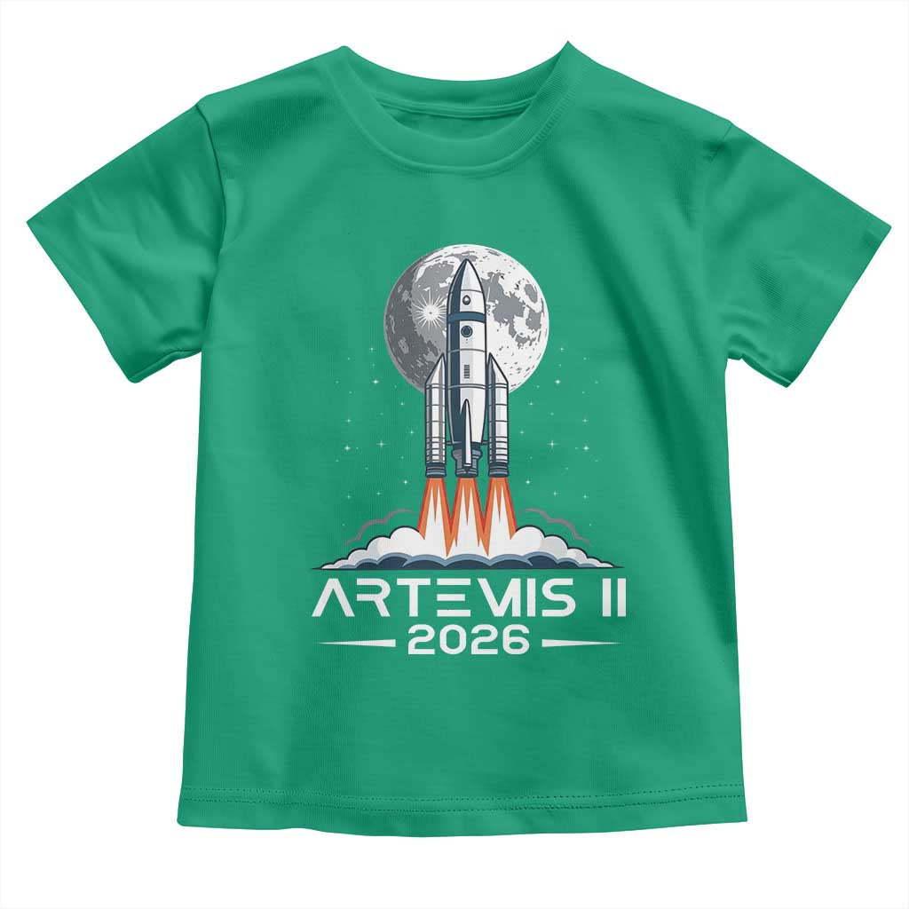 Lunar Journey 2026 Retro Rocket Launch Toddler T Shirt Space Exploration Astronomy Enthusiasts Sci-Fi Lovers TS02 Irish Green Print Your Wear