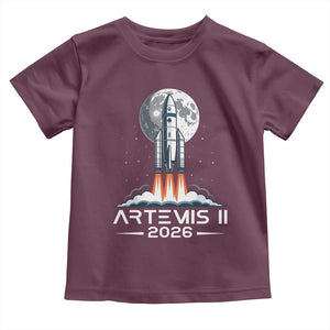 Lunar Journey 2026 Retro Rocket Launch Toddler T Shirt Space Exploration Astronomy Enthusiasts Sci-Fi Lovers TS02 Maroon Print Your Wear