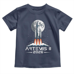 Lunar Journey 2026 Retro Rocket Launch Toddler T Shirt Space Exploration Astronomy Enthusiasts Sci-Fi Lovers TS02 Navy Print Your Wear