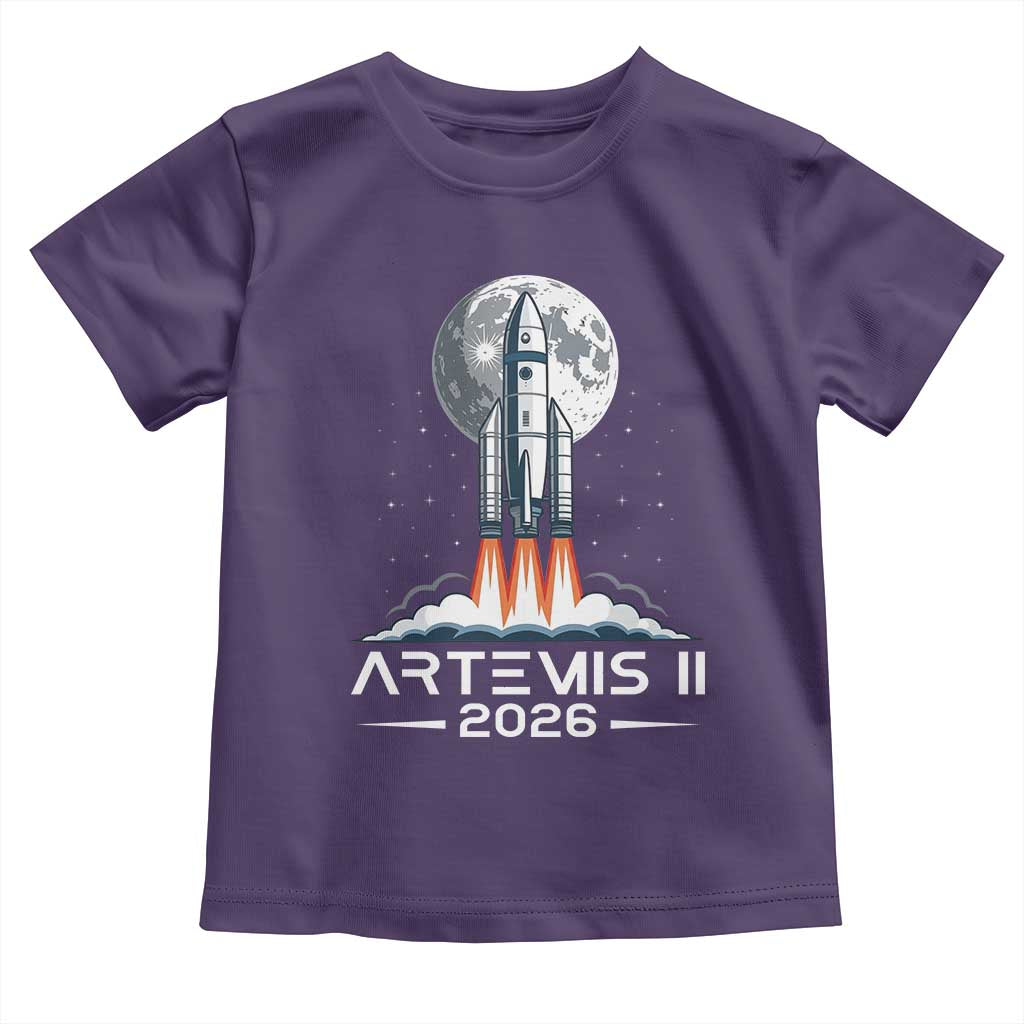 Lunar Journey 2026 Retro Rocket Launch Toddler T Shirt Space Exploration Astronomy Enthusiasts Sci-Fi Lovers TS02 Purple Print Your Wear