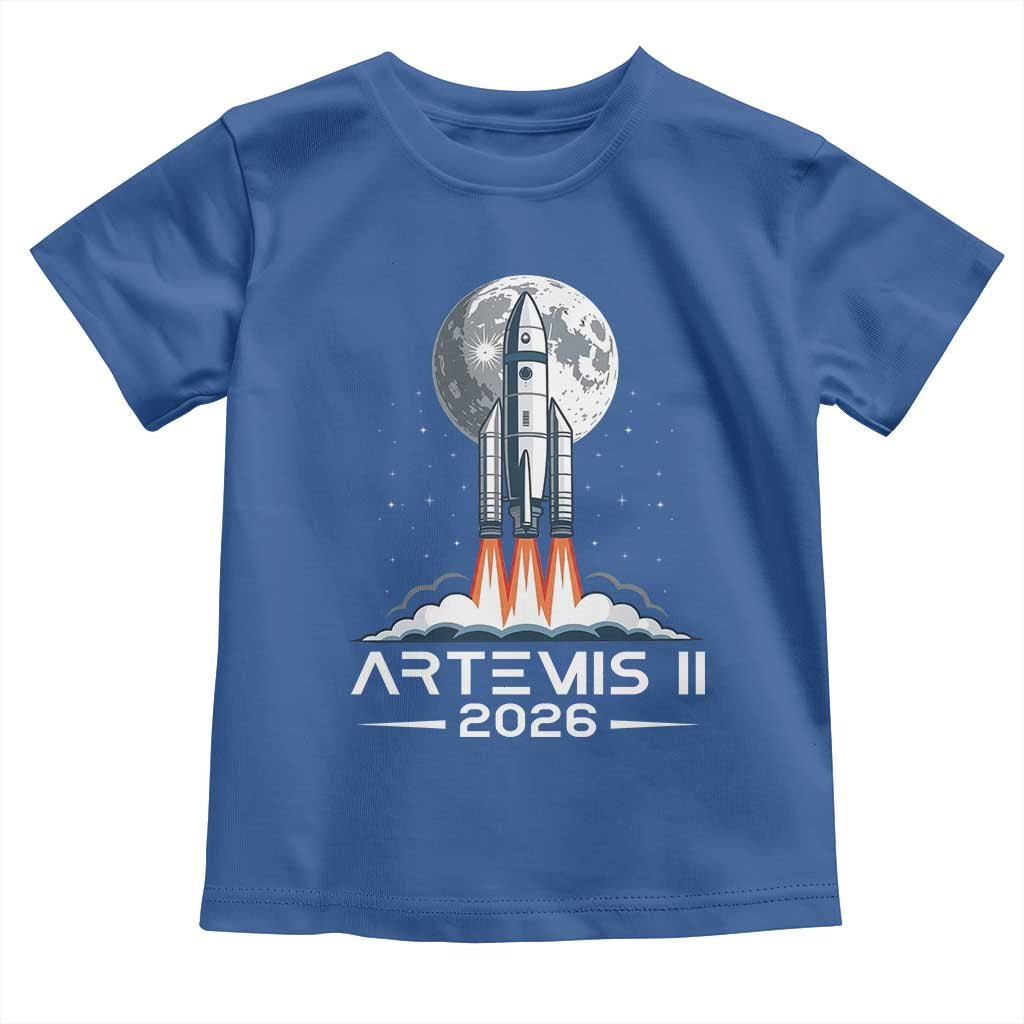 Lunar Journey 2026 Retro Rocket Launch Toddler T Shirt Space Exploration Astronomy Enthusiasts Sci-Fi Lovers TS02 Royal Blue Print Your Wear