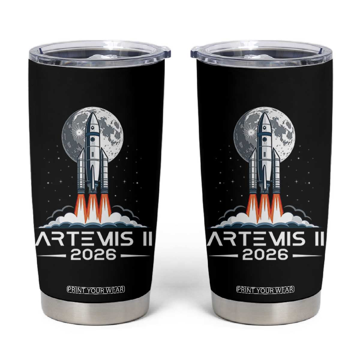 Lunar Journey 2026 Retro Rocket Launch Tumbler Cup Space Exploration Astronomy Enthusiasts Sci-Fi Lovers TS02 Black Print Your Wear