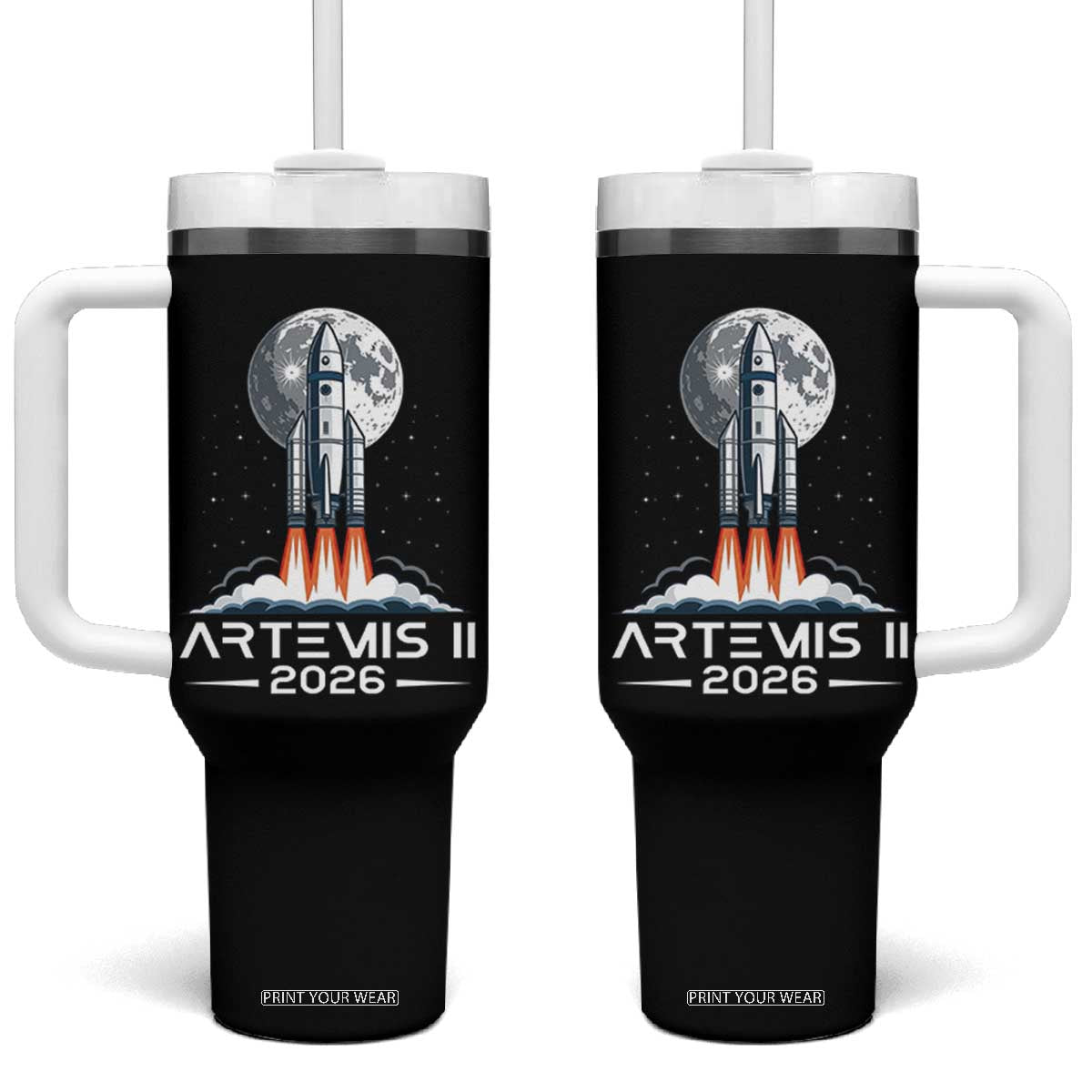 Lunar Journey 2026 Retro Rocket Launch Tumbler With Handle Space Exploration Astronomy Enthusiasts Sci-Fi Lovers TS02 One Size: 40 oz Black Print Your Wear