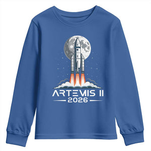 Lunar Journey 2026 Retro Rocket Launch Youth Sweatshirt Space Exploration Astronomy Enthusiasts Sci-Fi Lovers TS02 Royal Blue Print Your Wear