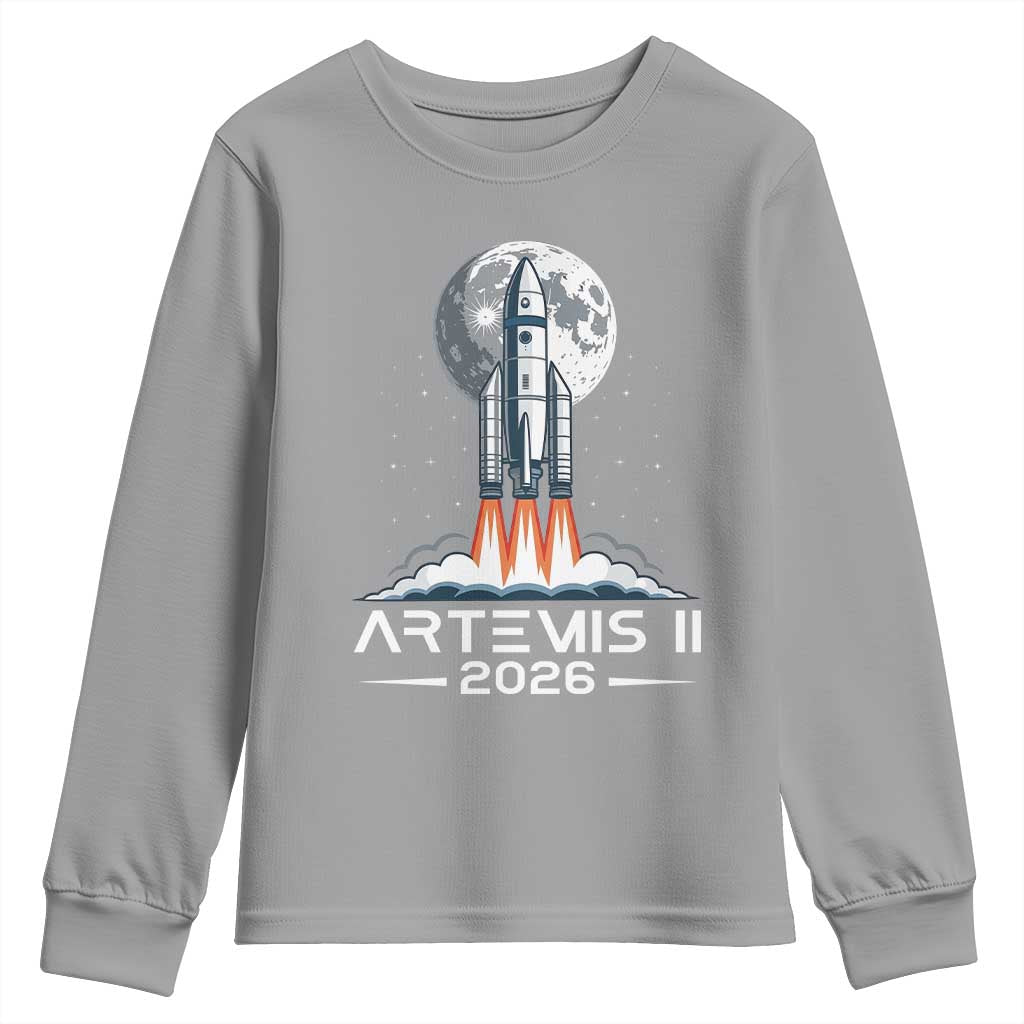 Lunar Journey 2026 Retro Rocket Launch Youth Sweatshirt Space Exploration Astronomy Enthusiasts Sci-Fi Lovers TS02 Sport Gray Print Your Wear