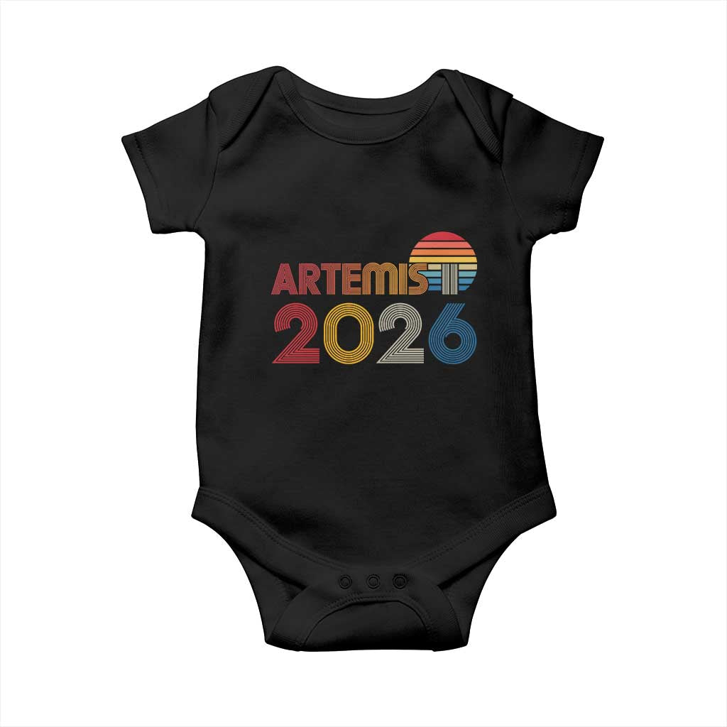 2026 Lunar Mission Retro Sunset Baby Onesie Vintage Space Exploration Astronomy Enthusiasts Sci-Fi Lovers TS02 Black Print Your Wear