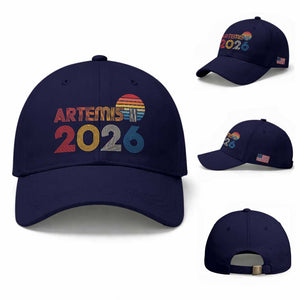 2026 Lunar Mission Retro Sunset Baseball Cap Vintage Space Exploration Astronomy Enthusiasts Sci-Fi Lovers TS02 Baseball Cap Universal Fit Dark Blue Print Your Wear