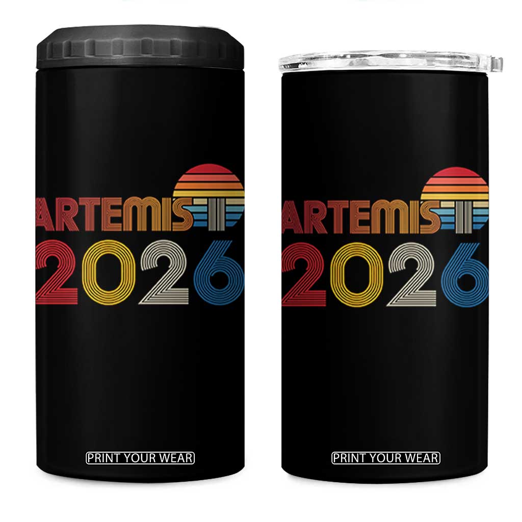 2026 Lunar Mission Retro Sunset 4 in 1 Can Cooler Tumbler Vintage Space Exploration Astronomy Enthusiasts Sci-Fi Lovers TS02 One Size: 16 oz Black Print Your Wear
