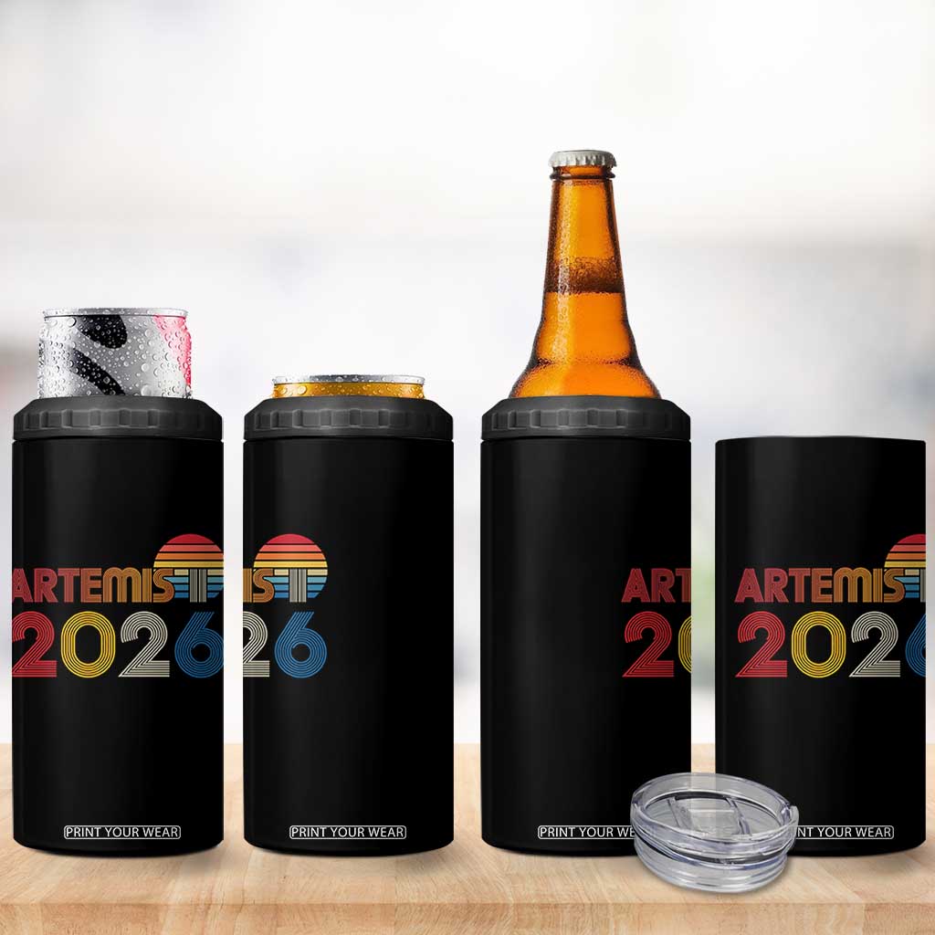 2026 Lunar Mission Retro Sunset 4 in 1 Can Cooler Tumbler Vintage Space Exploration Astronomy Enthusiasts Sci-Fi Lovers TS02 Print Your Wear