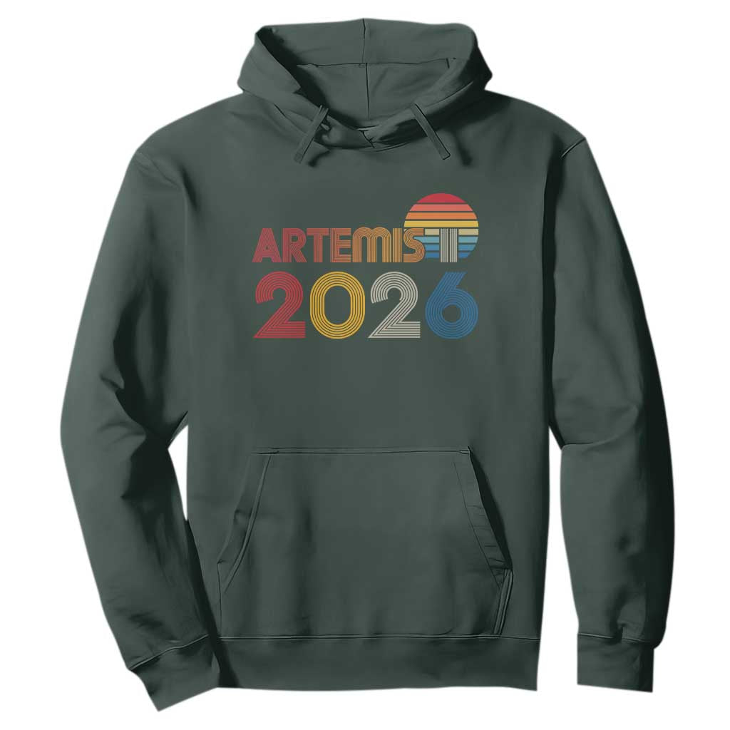 2026 Lunar Mission Retro Sunset Hoodie Vintage Space Exploration Astronomy Enthusiasts Sci-Fi Lovers TS02 Dark Forest Green Print Your Wear