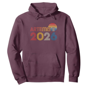 2026 Lunar Mission Retro Sunset Hoodie Vintage Space Exploration Astronomy Enthusiasts Sci-Fi Lovers TS02 Maroon Print Your Wear