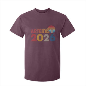 2026 Lunar Mission Retro Sunset T Shirt For Kid Vintage Space Exploration Astronomy Enthusiasts Sci-Fi Lovers TS02 Maroon Print Your Wear