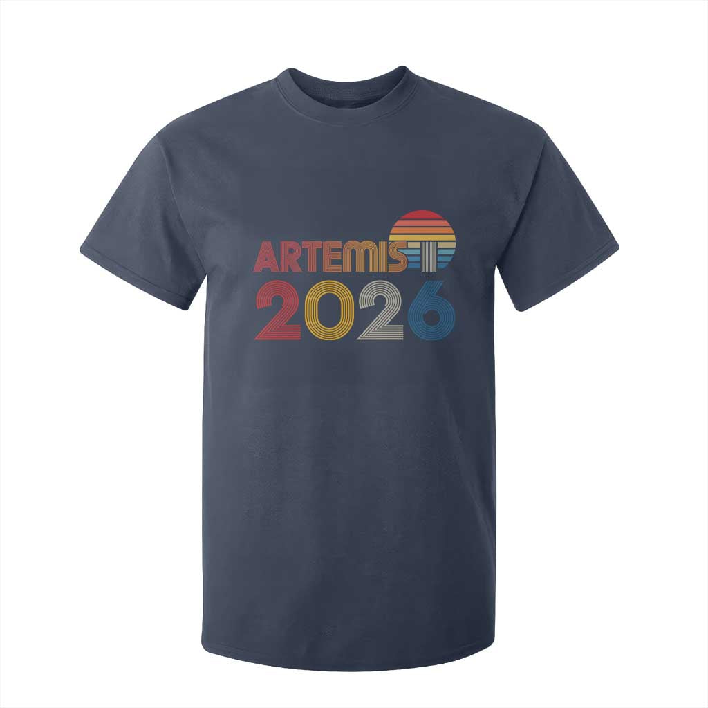 2026 Lunar Mission Retro Sunset T Shirt For Kid Vintage Space Exploration Astronomy Enthusiasts Sci-Fi Lovers TS02 Navy Print Your Wear