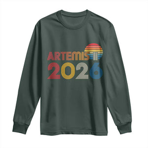 2026 Lunar Mission Retro Sunset Long Sleeve Shirt Vintage Space Exploration Astronomy Enthusiasts Sci-Fi Lovers TS02 Dark Forest Green Print Your Wear