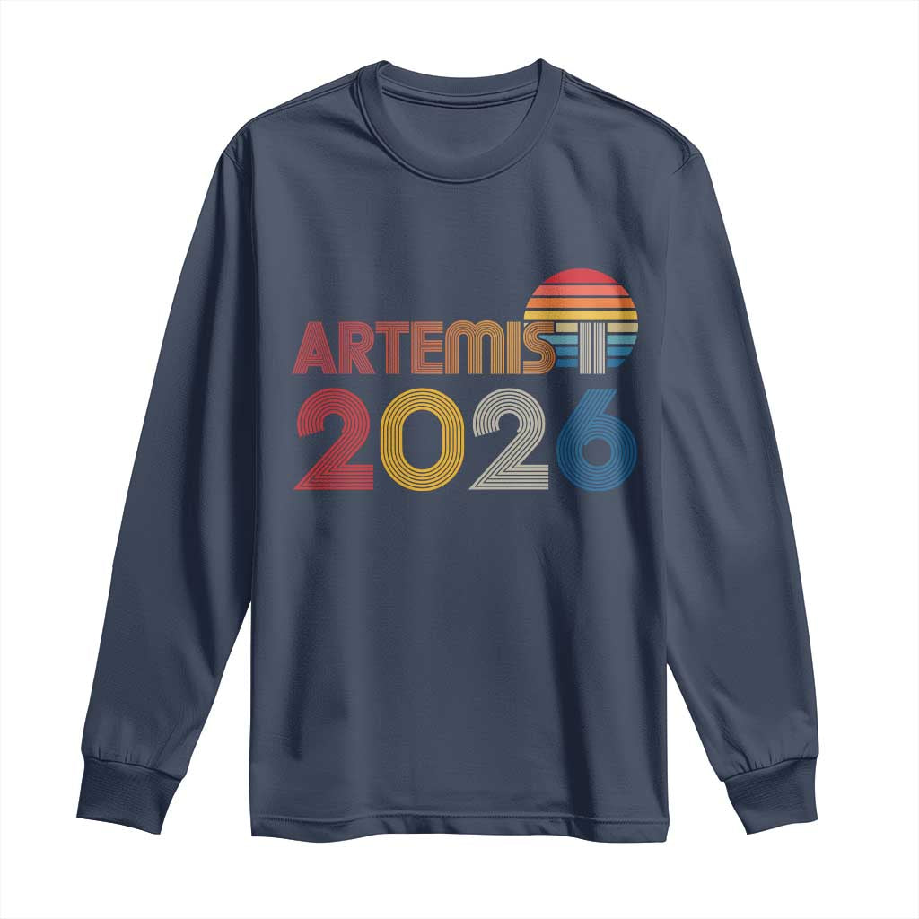 2026 Lunar Mission Retro Sunset Long Sleeve Shirt Vintage Space Exploration Astronomy Enthusiasts Sci-Fi Lovers TS02 Navy Print Your Wear
