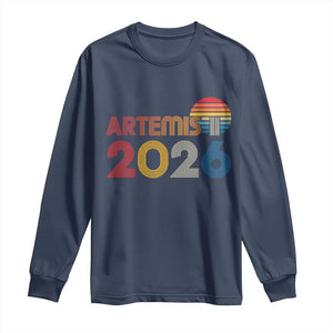 2026 Lunar Mission Retro Sunset Long Sleeve Shirt Vintage Space Exploration Astronomy Enthusiasts Sci-Fi Lovers TS02 Navy Print Your Wear