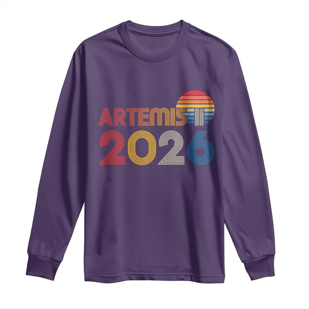 2026 Lunar Mission Retro Sunset Long Sleeve Shirt Vintage Space Exploration Astronomy Enthusiasts Sci-Fi Lovers TS02 Purple Print Your Wear