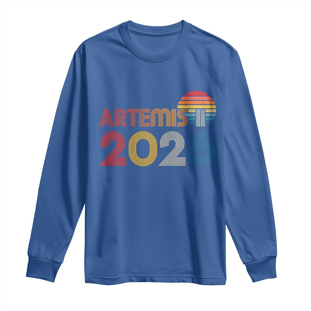 2026 Lunar Mission Retro Sunset Long Sleeve Shirt Vintage Space Exploration Astronomy Enthusiasts Sci-Fi Lovers TS02 Royal Blue Print Your Wear