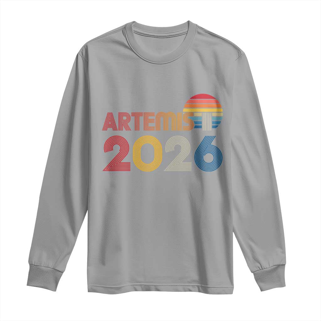 2026 Lunar Mission Retro Sunset Long Sleeve Shirt Vintage Space Exploration Astronomy Enthusiasts Sci-Fi Lovers TS02 Sport Gray Print Your Wear