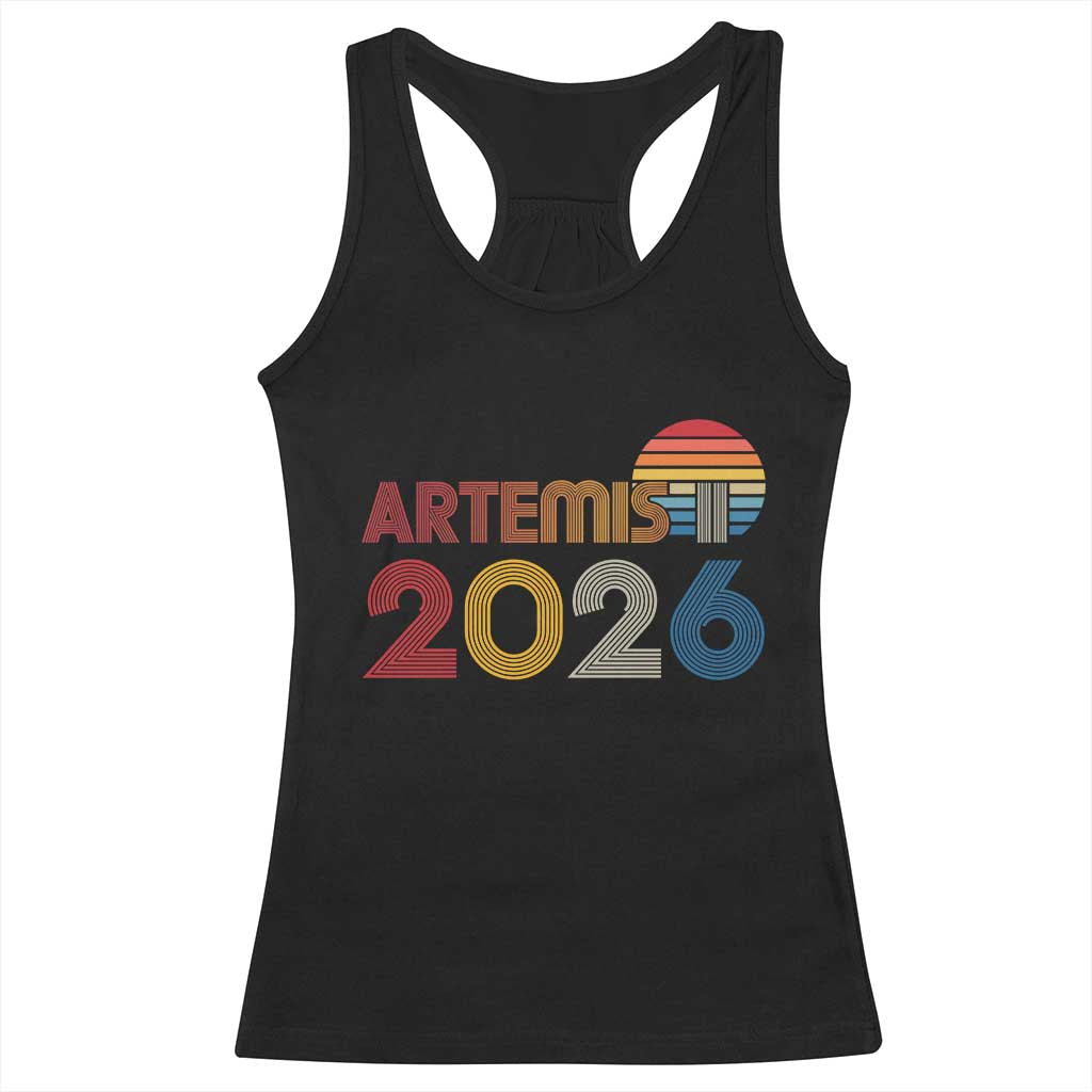 2026 Lunar Mission Retro Sunset Racerback Tank Top Vintage Space Exploration Astronomy Enthusiasts Sci-Fi Lovers TS02 Black Print Your Wear