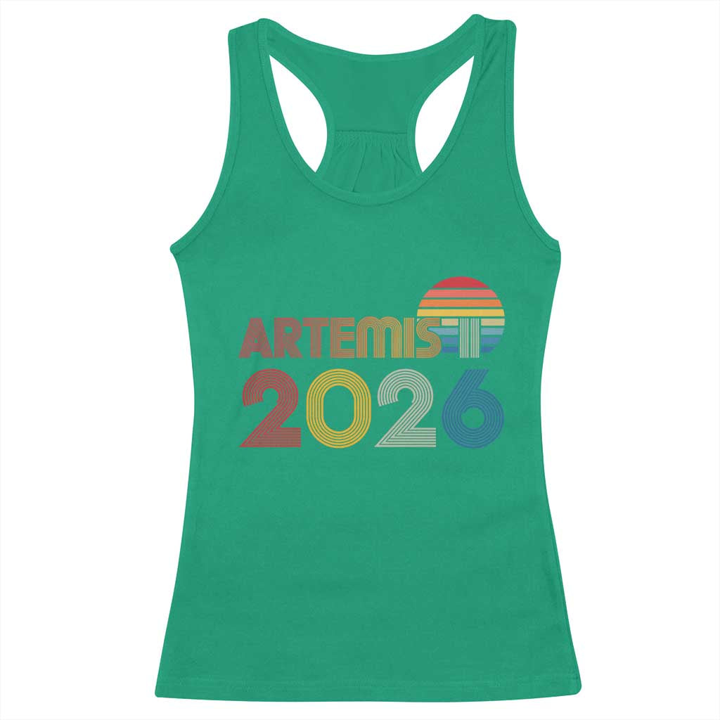 2026 Lunar Mission Retro Sunset Racerback Tank Top Vintage Space Exploration Astronomy Enthusiasts Sci-Fi Lovers TS02 Irish Green Print Your Wear