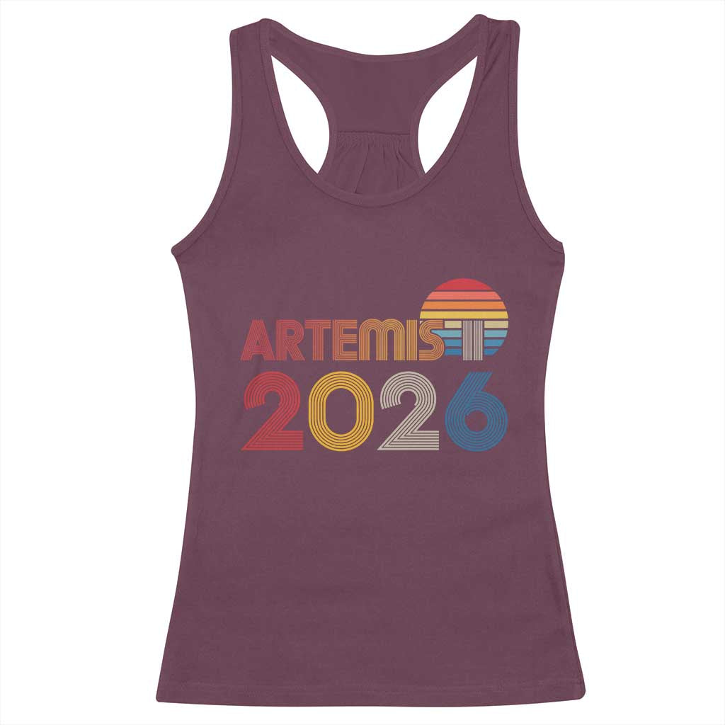2026 Lunar Mission Retro Sunset Racerback Tank Top Vintage Space Exploration Astronomy Enthusiasts Sci-Fi Lovers TS02 Maroon Print Your Wear