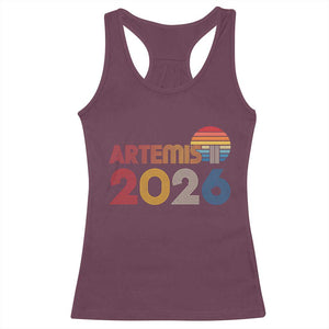 2026 Lunar Mission Retro Sunset Racerback Tank Top Vintage Space Exploration Astronomy Enthusiasts Sci-Fi Lovers TS02 Maroon Print Your Wear
