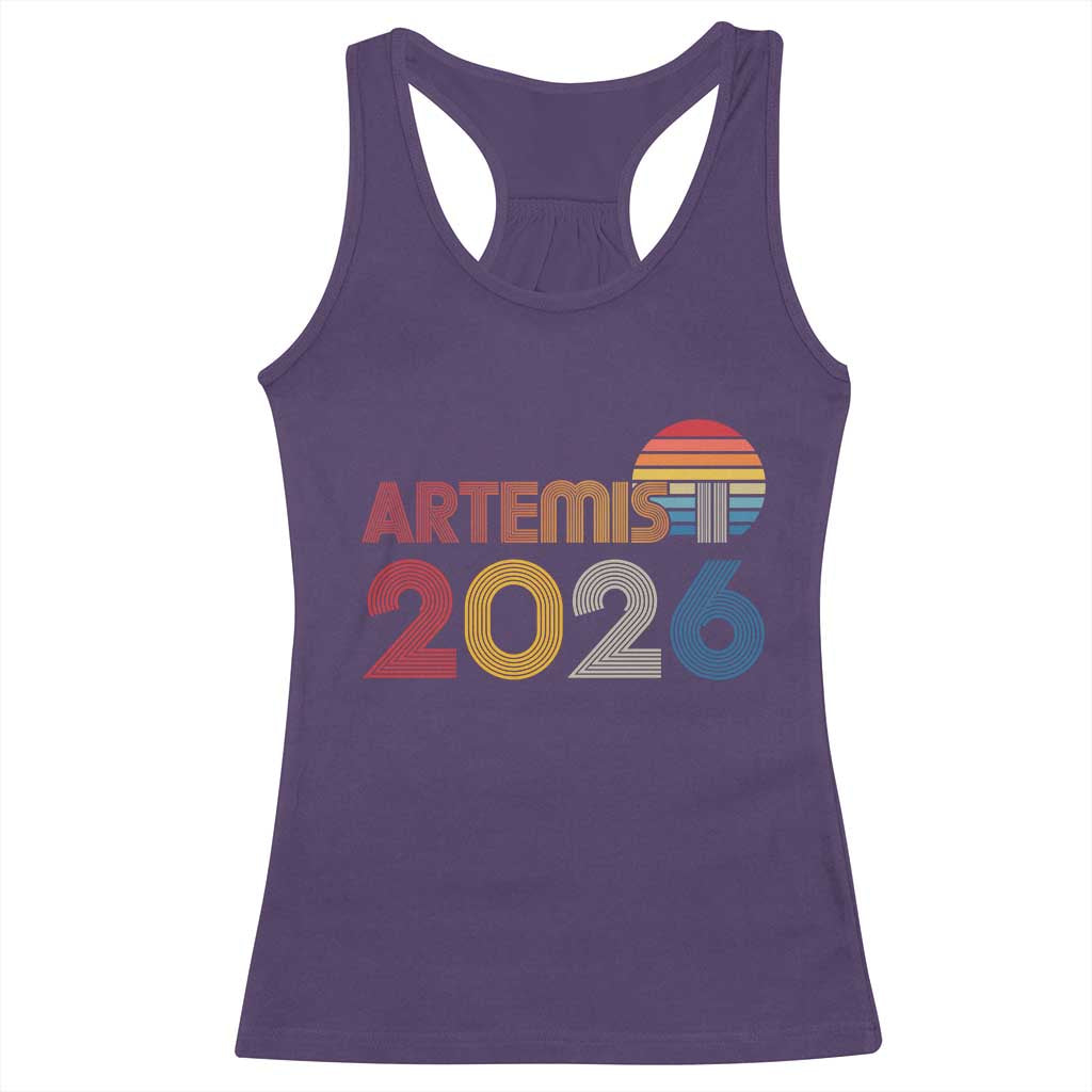 2026 Lunar Mission Retro Sunset Racerback Tank Top Vintage Space Exploration Astronomy Enthusiasts Sci-Fi Lovers TS02 Purple Print Your Wear