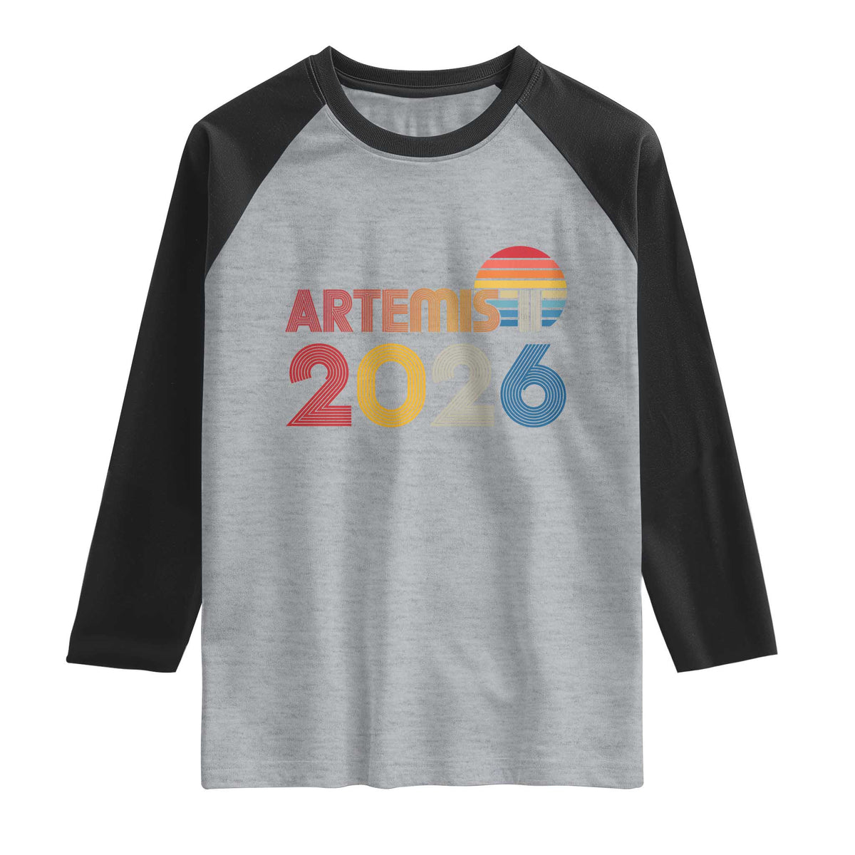 2026 Lunar Mission Retro Sunset Raglan Shirt Vintage Space Exploration Astronomy Enthusiasts Sci-Fi Lovers TS02 Heather Gray Black Print Your Wear