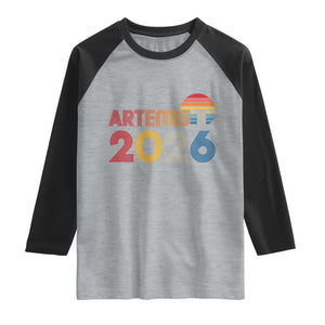 2026 Lunar Mission Retro Sunset Raglan Shirt Vintage Space Exploration Astronomy Enthusiasts Sci-Fi Lovers TS02 Heather Gray Black Print Your Wear