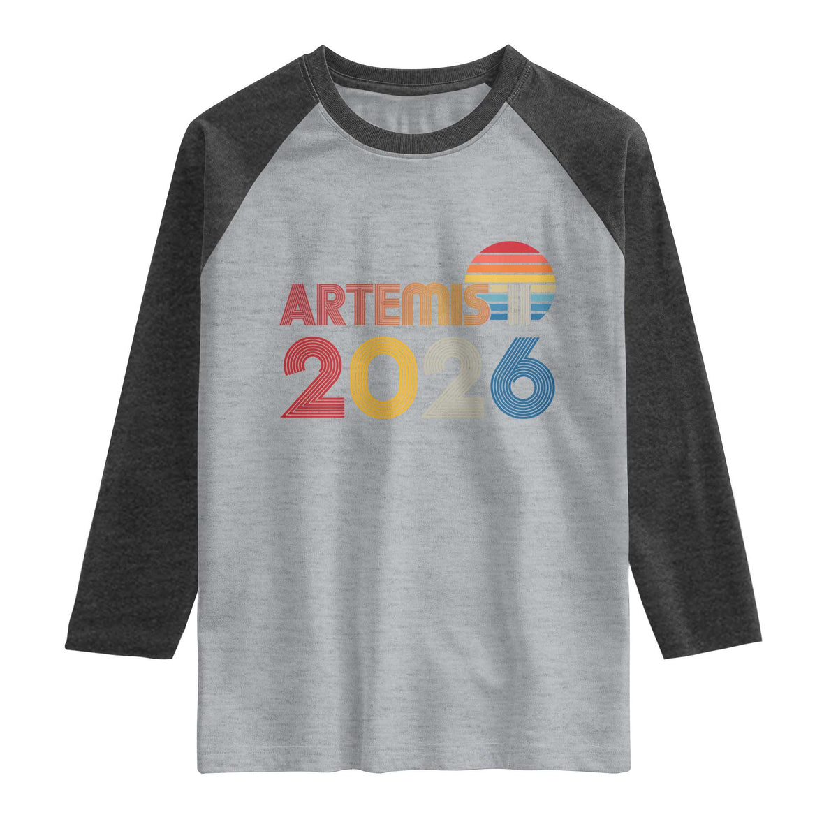 2026 Lunar Mission Retro Sunset Raglan Shirt Vintage Space Exploration Astronomy Enthusiasts Sci-Fi Lovers TS02 Heather Gray Heather Charcoal Print Your Wear