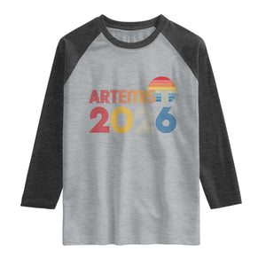 2026 Lunar Mission Retro Sunset Raglan Shirt Vintage Space Exploration Astronomy Enthusiasts Sci-Fi Lovers TS02 Heather Gray Heather Charcoal Print Your Wear
