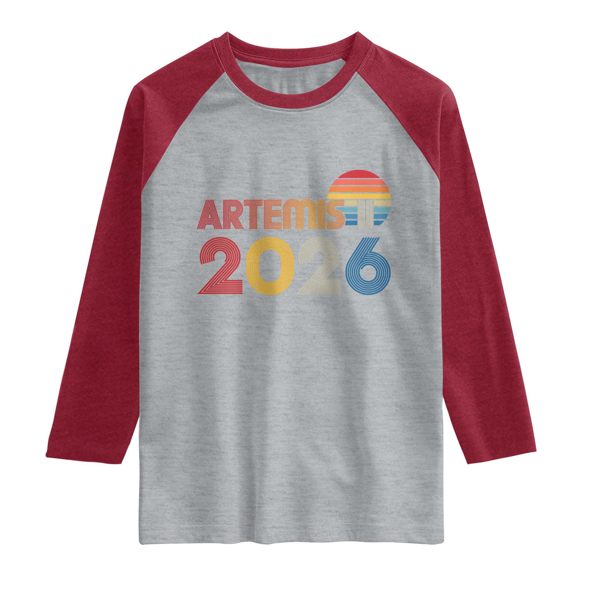 2026 Lunar Mission Retro Sunset Raglan Shirt Vintage Space Exploration Astronomy Enthusiasts Sci-Fi Lovers TS02 Heather Gray Heather Red Print Your Wear