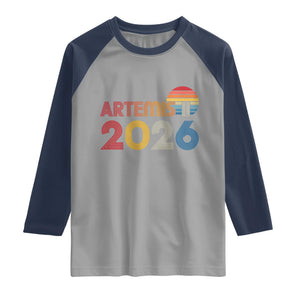 2026 Lunar Mission Retro Sunset Raglan Shirt Vintage Space Exploration Astronomy Enthusiasts Sci-Fi Lovers TS02 Sport Gray Navy Print Your Wear