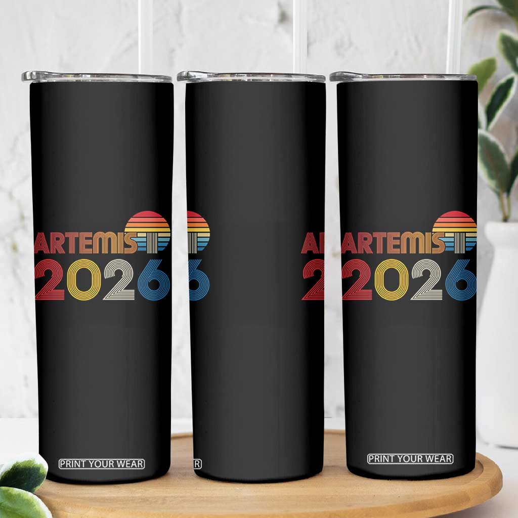 2026 Lunar Mission Retro Sunset Skinny Tumbler Vintage Space Exploration Astronomy Enthusiasts Sci-Fi Lovers TS02 Print Your Wear