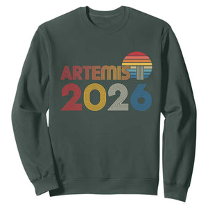 2026 Lunar Mission Retro Sunset Sweatshirt Vintage Space Exploration Astronomy Enthusiasts Sci-Fi Lovers TS02 Dark Forest Green Print Your Wear