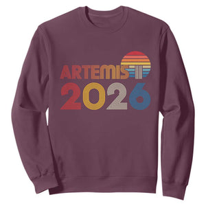 2026 Lunar Mission Retro Sunset Sweatshirt Vintage Space Exploration Astronomy Enthusiasts Sci-Fi Lovers TS02 Maroon Print Your Wear