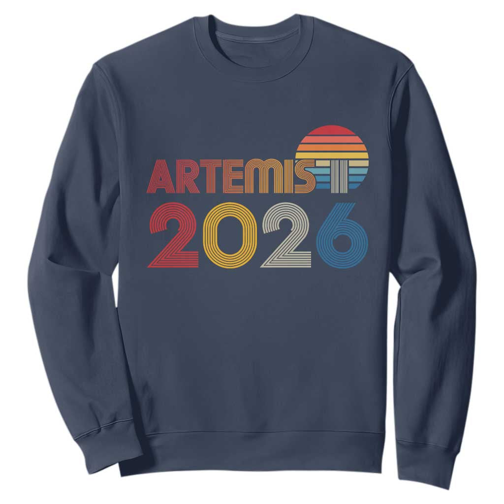 2026 Lunar Mission Retro Sunset Sweatshirt Vintage Space Exploration Astronomy Enthusiasts Sci-Fi Lovers TS02 Navy Print Your Wear