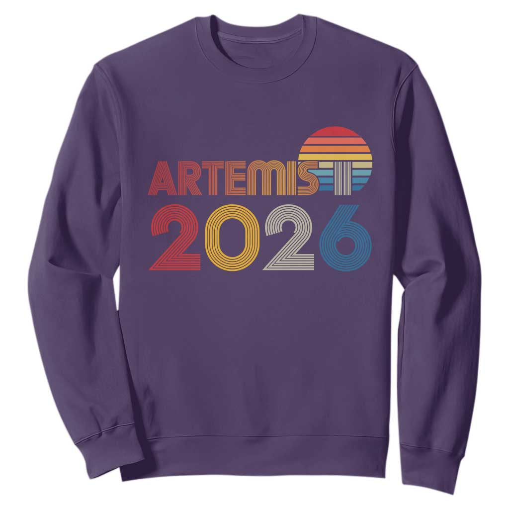 2026 Lunar Mission Retro Sunset Sweatshirt Vintage Space Exploration Astronomy Enthusiasts Sci-Fi Lovers TS02 Purple Print Your Wear