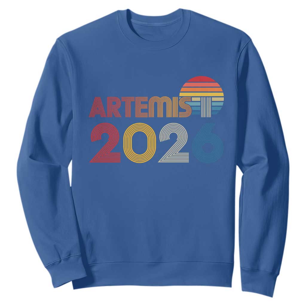 2026 Lunar Mission Retro Sunset Sweatshirt Vintage Space Exploration Astronomy Enthusiasts Sci-Fi Lovers TS02 Royal Blue Print Your Wear