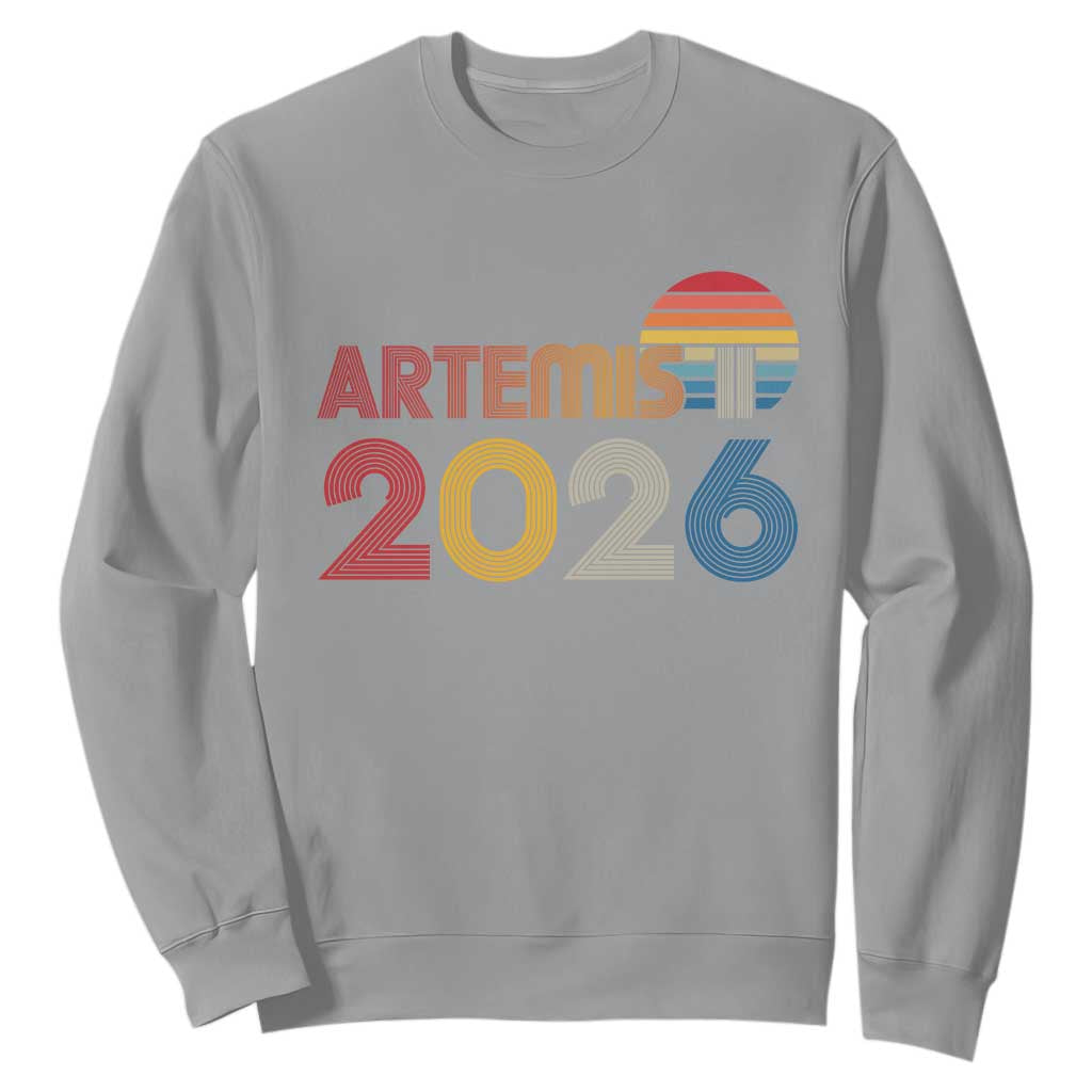 2026 Lunar Mission Retro Sunset Sweatshirt Vintage Space Exploration Astronomy Enthusiasts Sci-Fi Lovers TS02 Sport Gray Print Your Wear