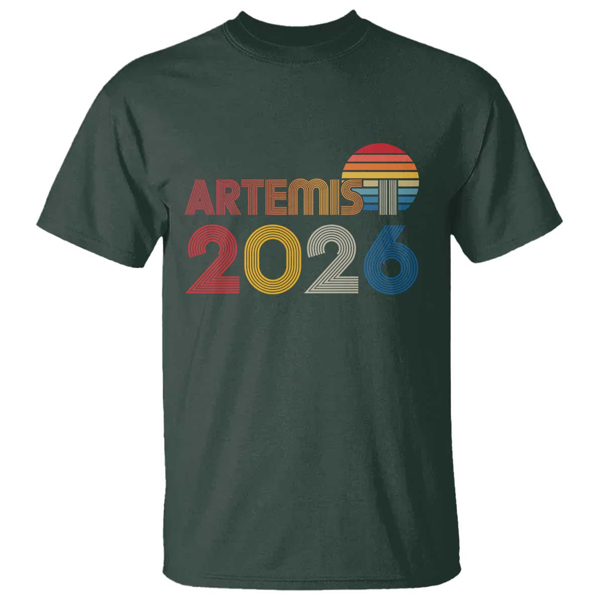 2026 Lunar Mission Retro Sunset T Shirt Vintage Space Exploration Astronomy Enthusiasts Sci-Fi Lovers TS02 Dark Forest Green Print Your Wear