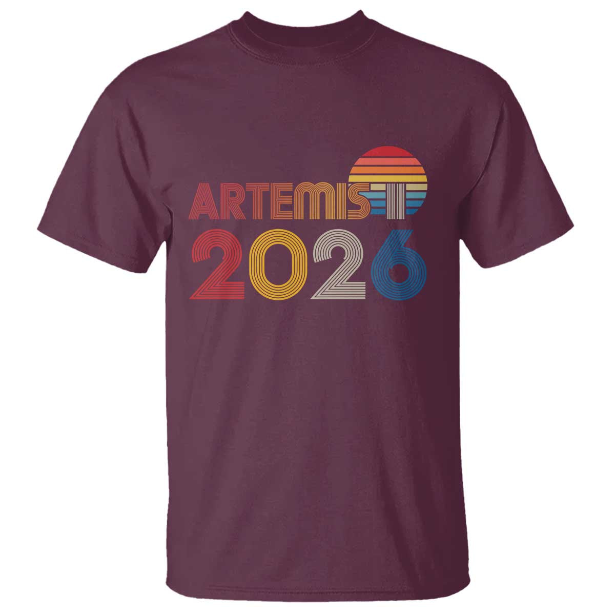 2026 Lunar Mission Retro Sunset T Shirt Vintage Space Exploration Astronomy Enthusiasts Sci-Fi Lovers TS02 Maroon Print Your Wear