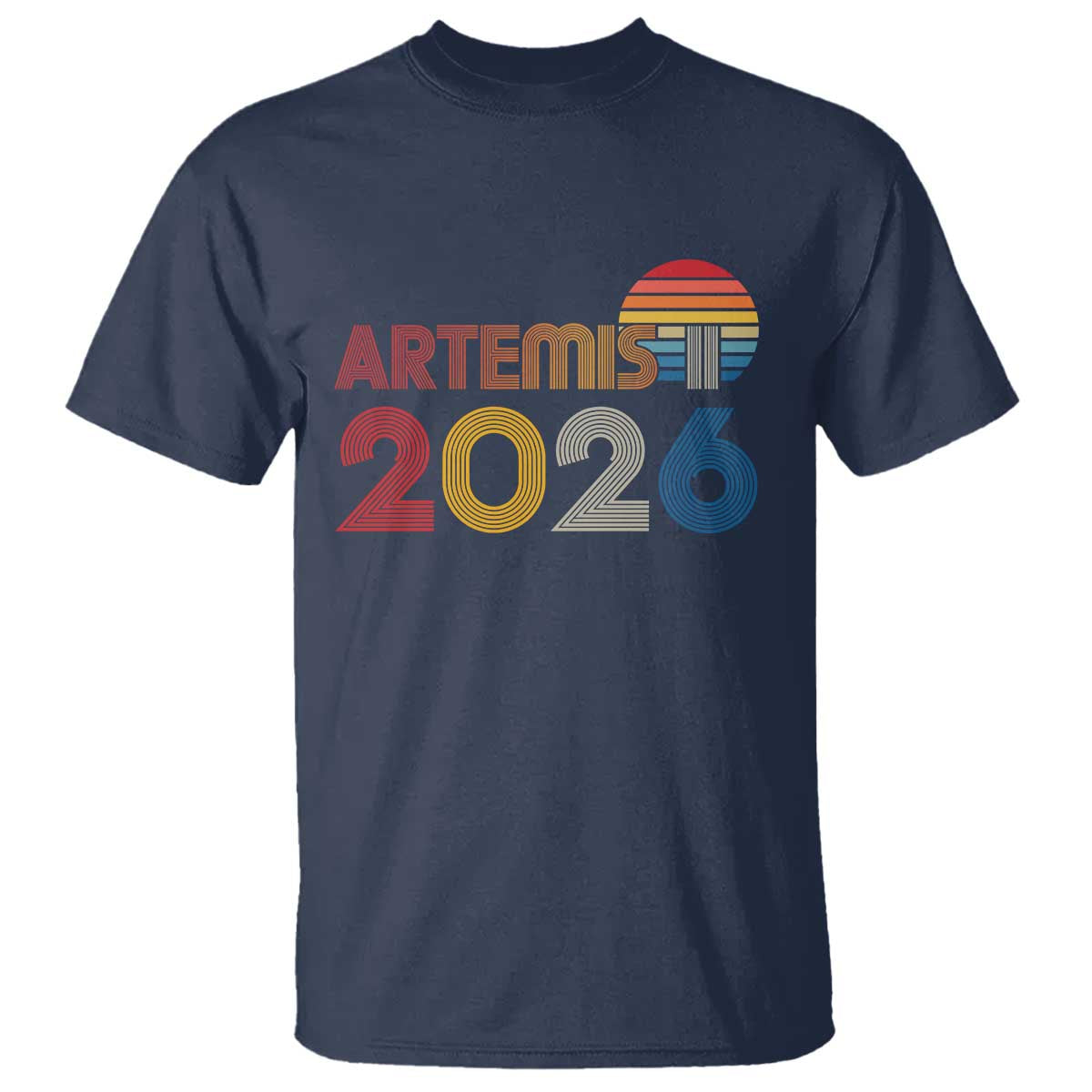 2026 Lunar Mission Retro Sunset T Shirt Vintage Space Exploration Astronomy Enthusiasts Sci-Fi Lovers TS02 Navy Print Your Wear